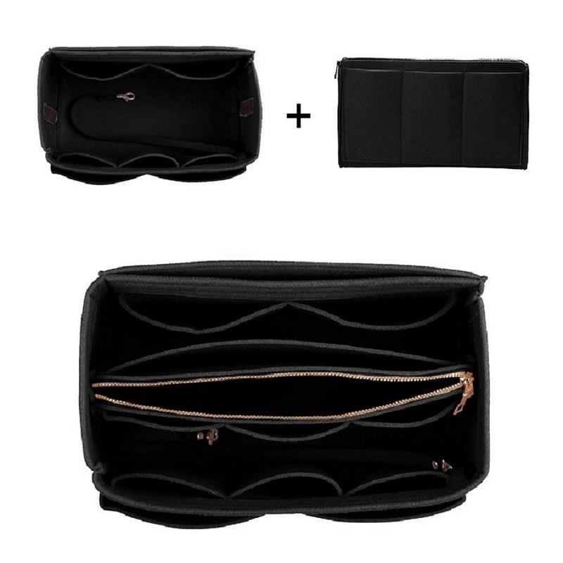 ZTUJO Purse Organizer Insert, Felt Bag Organizer with Metal Zipper, Handbag & Tote Shaper, For Speedy Neverfull Tote, 7 Sizes(Medium, Black) - Image 5